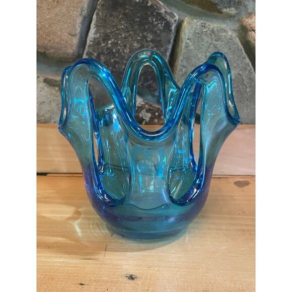 Beautiful Blue Glass Art Vase candle holder Decor. Murano Style? Home decor - Picture 1 of 8